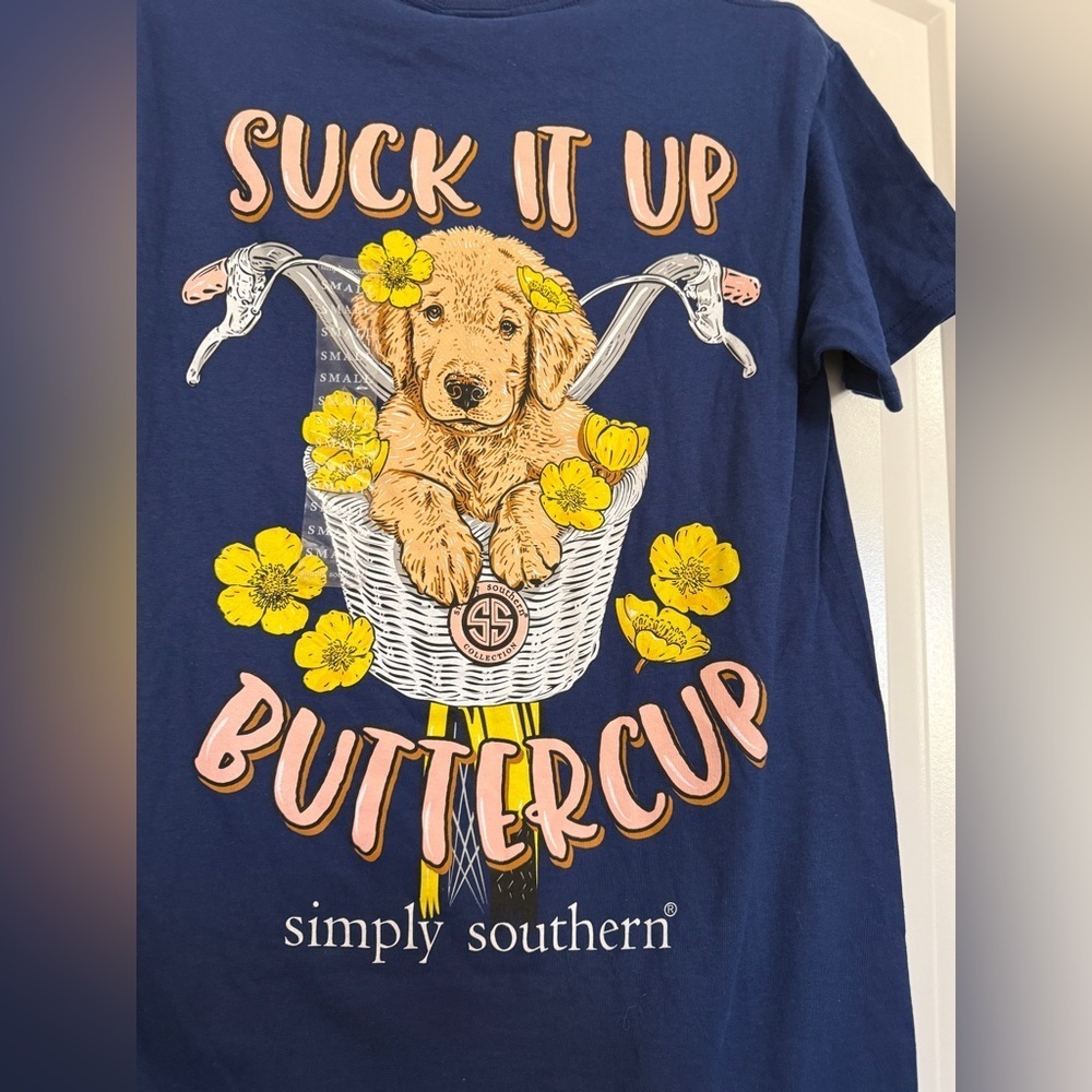Simply Southern Shirt Womens Small Blue Suck It Up Buttercup Dog Cotton Ladies